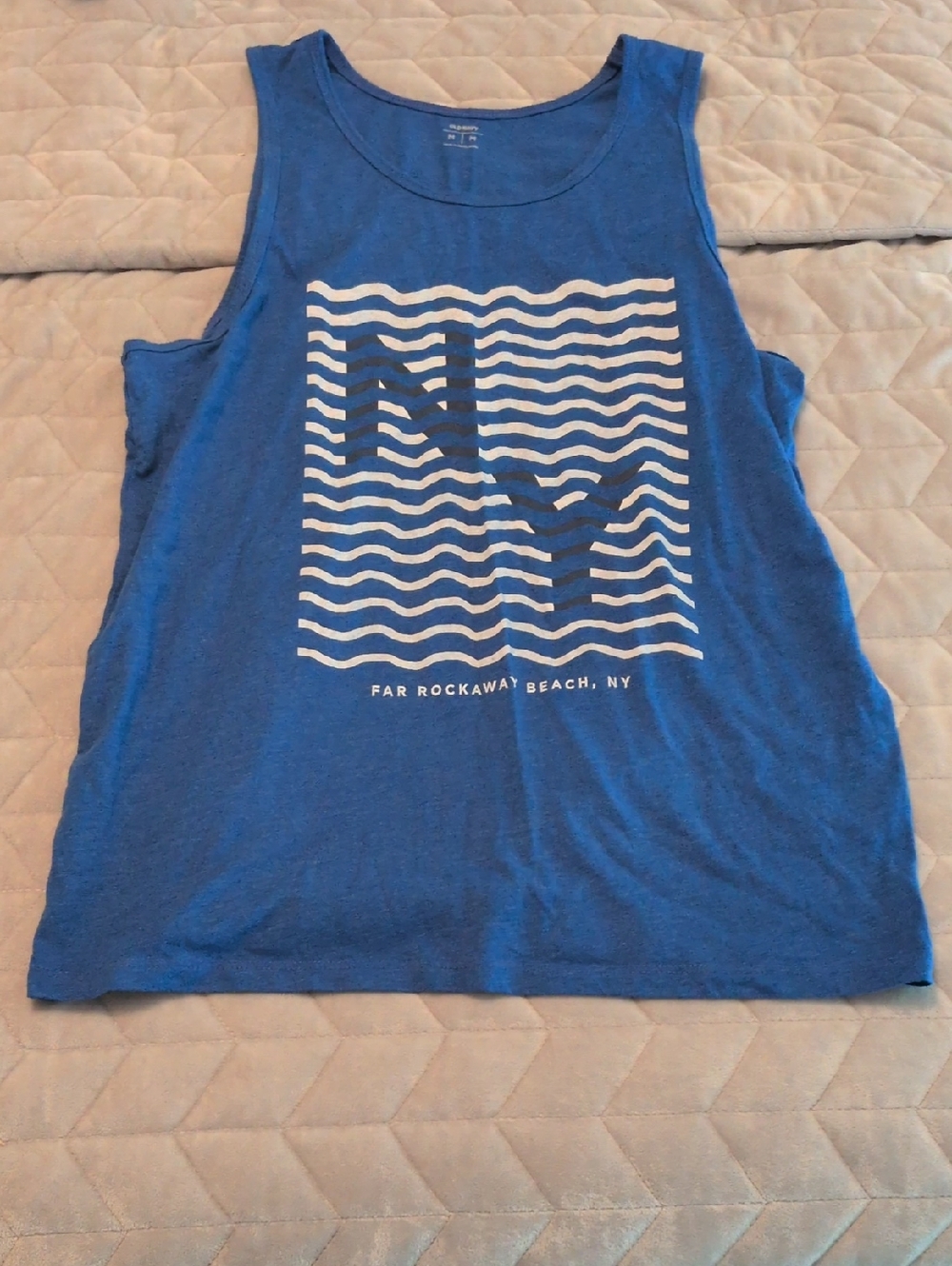Old Navy Blue Tank Top with White Wave Graphic